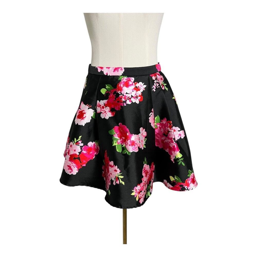 B. Darlin Floral A-line Skirt Cottage Coquette Full Mini Satin Preppy Roses 3 4